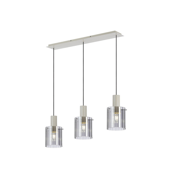 Hudson Linear Pendant 3 Light Adjustable E27 Beige Stone/Smoke Wide Line Glass-1