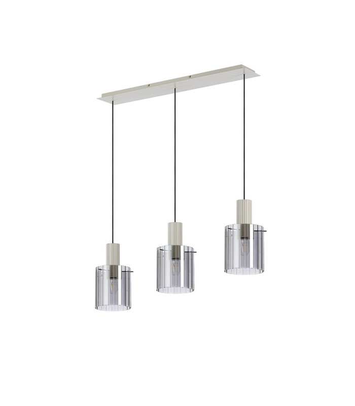 Hudson Linear Pendant 3 Light Adjustable E27 Beige Stone/Smoke Wide Line Glass-4