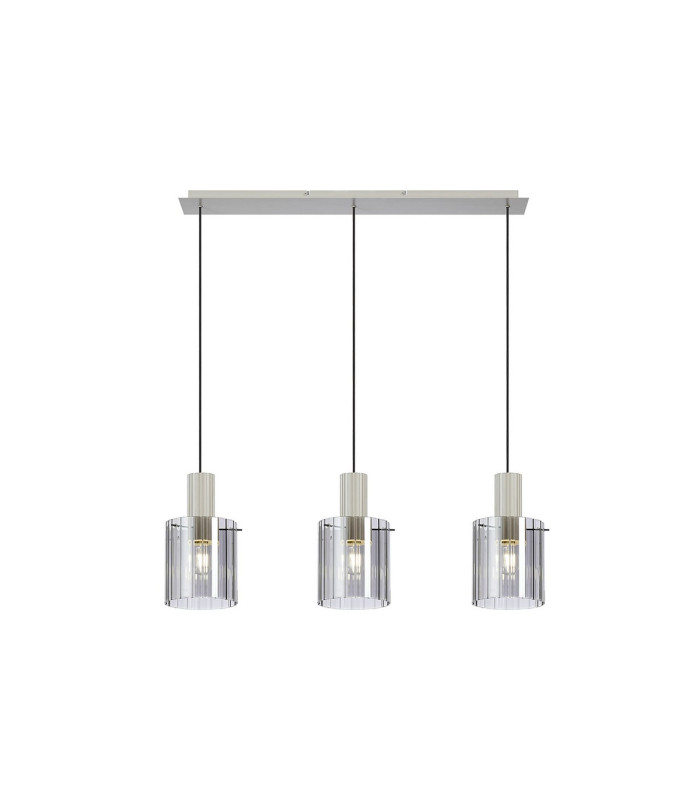 Hudson Linear Pendant 3 Light Adjustable E27 Beige Stone/Smoke Wide Line Glass-5