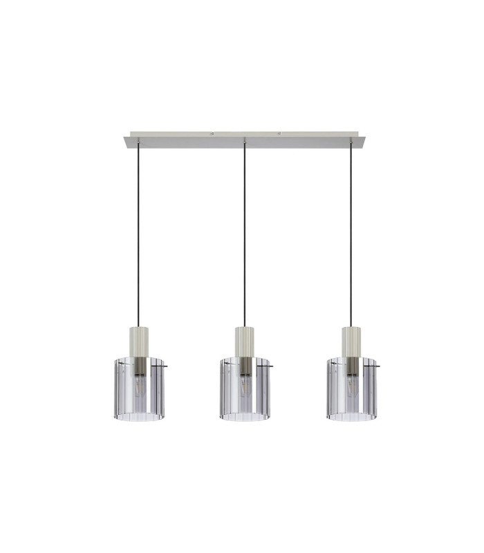 Hudson Linear Pendant 3 Light Adjustable E27 Beige Stone/Smoke Wide Line Glass-6