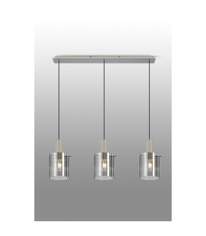 Hudson Linear Pendant 3 Light Adjustable E27 Beige Stone/Smoke Wide Line Glass-10