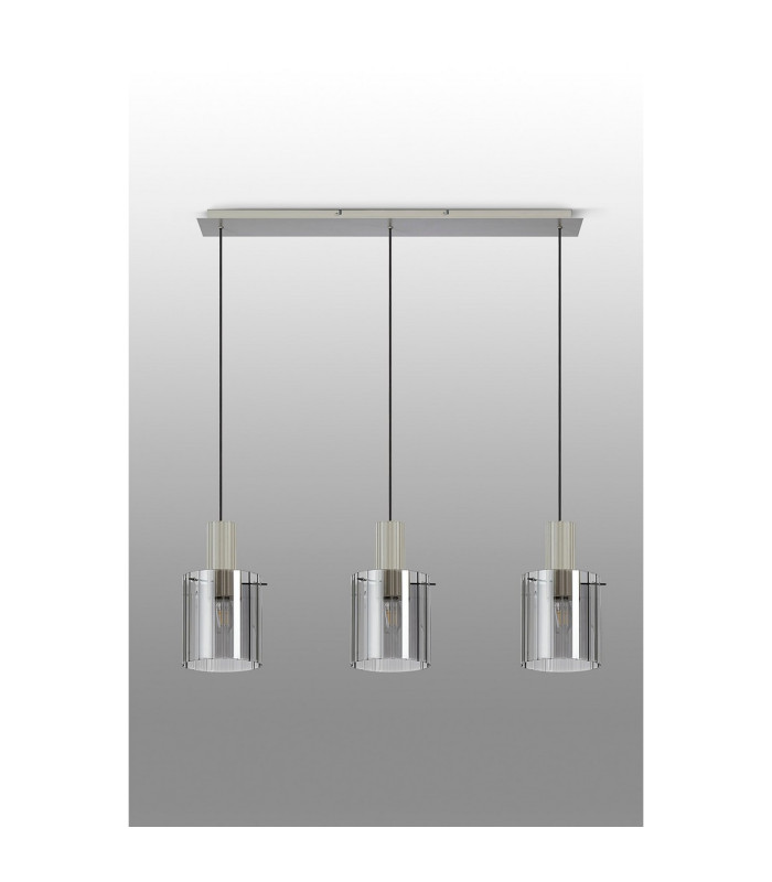 Hudson Linear Pendant 3 Light Adjustable E27 Beige Stone/Smoke Wide Line Glass-11
