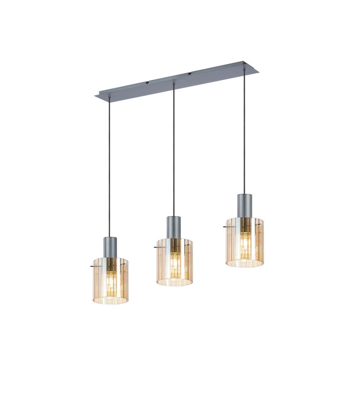 Hudson Linear Pendant 3 Light Adjustable E27 Dark Grey/Amber Wide Line Glass-1