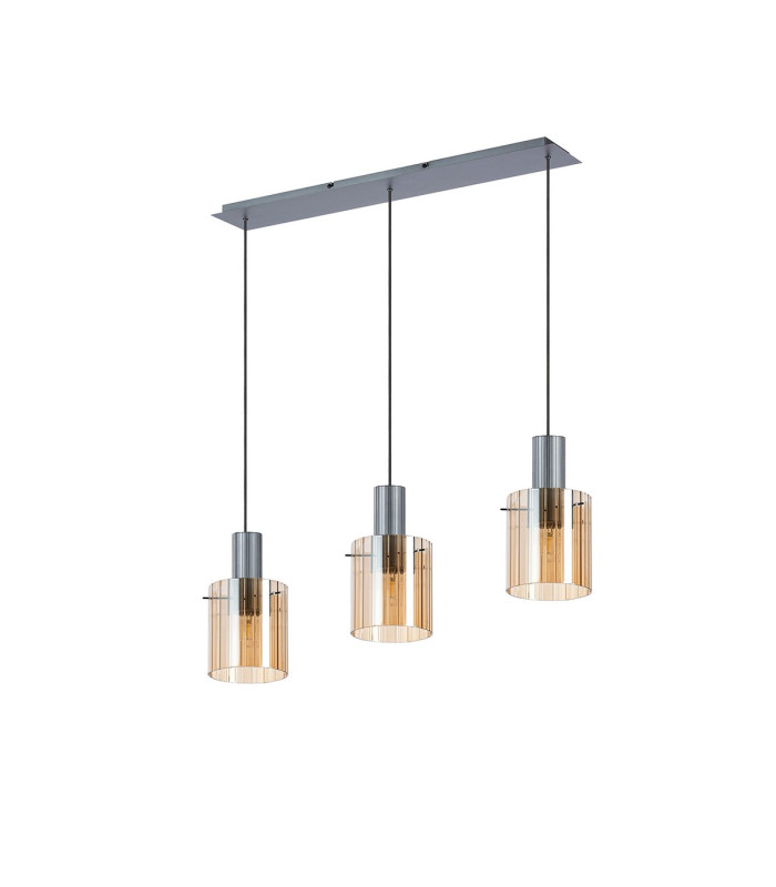 Hudson Linear Pendant 3 Light Adjustable E27 Dark Grey/Amber Wide Line Glass-4