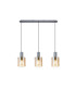 Hudson Linear Pendant 3 Light Adjustable E27 Dark Grey/Amber Wide Line Glass-5
