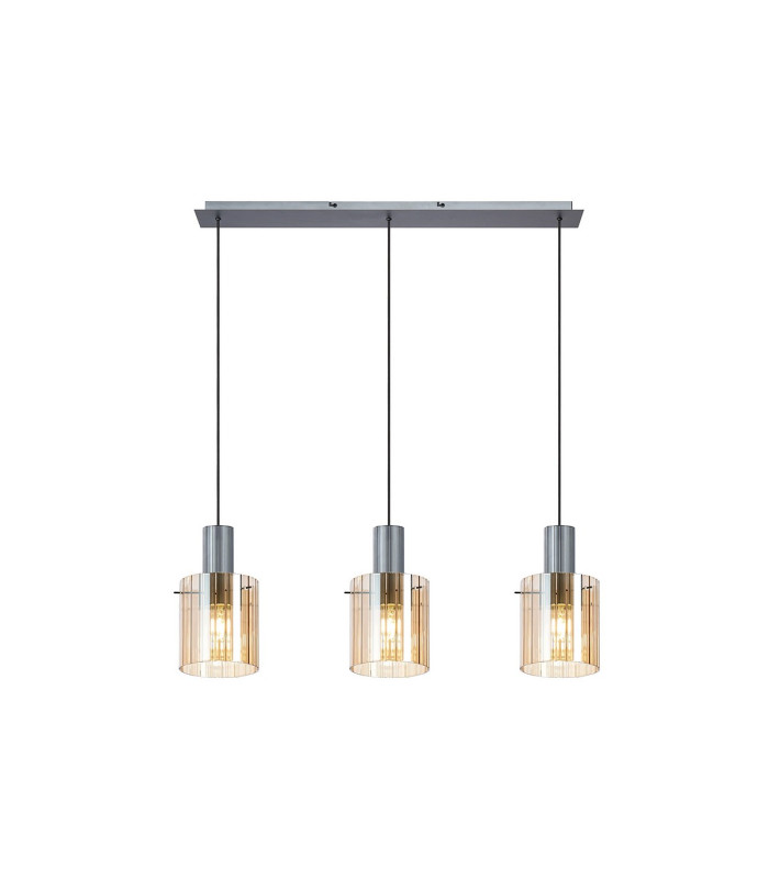 Hudson Linear Pendant 3 Light Adjustable E27 Dark Grey/Amber Wide Line Glass-5