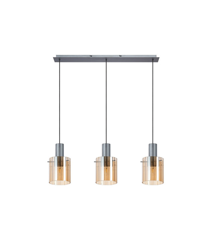 Hudson Linear Pendant 3 Light Adjustable E27 Dark Grey/Amber Wide Line Glass-6