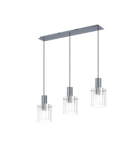 Hudson Linear Pendant 3 Light Adjustable E27 Dark Grey/Clear Wide Line Glass-1