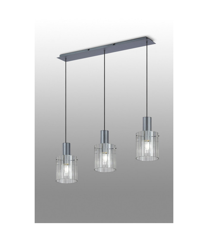Hudson Linear Pendant 3 Light Adjustable E27 Dark Grey/Clear Wide Line Glass-3
