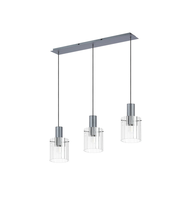 Hudson Linear Pendant 3 Light Adjustable E27 Dark Grey/Clear Wide Line Glass-4