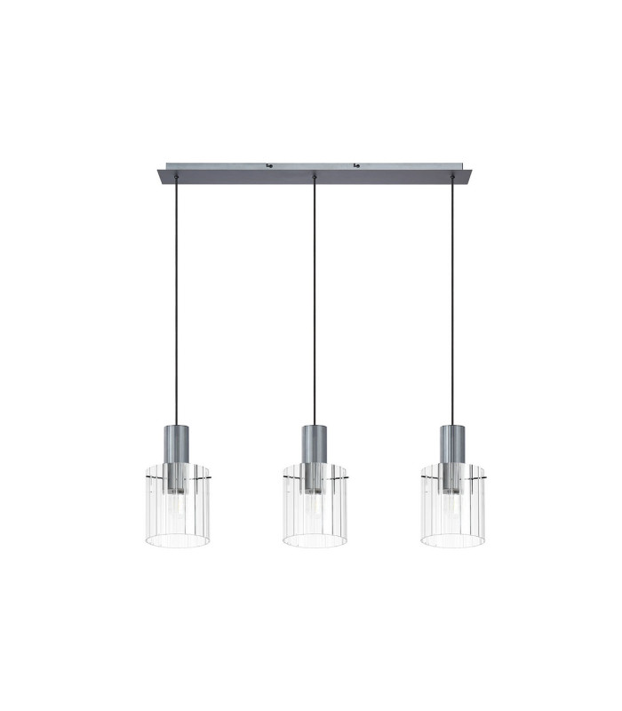 Hudson Linear Pendant 3 Light Adjustable E27 Dark Grey/Clear Wide Line Glass-6