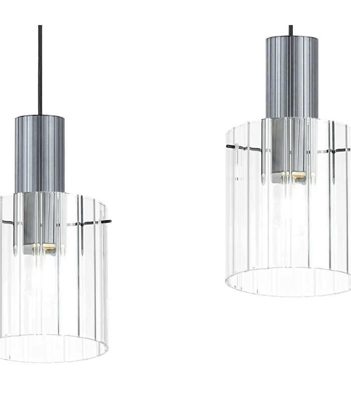 Hudson Linear Pendant 3 Light Adjustable E27 Dark Grey/Clear Wide Line Glass-8
