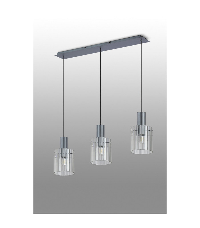 Hudson Linear Pendant 3 Light Adjustable E27 Dark Grey/Clear Wide Line Glass-9