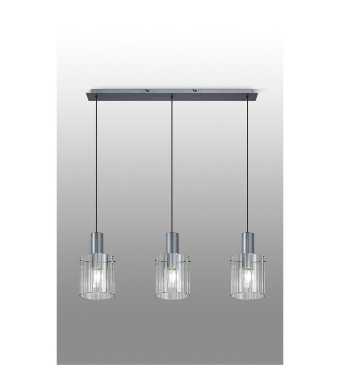 Hudson Linear Pendant 3 Light Adjustable E27 Dark Grey/Clear Wide Line Glass-10