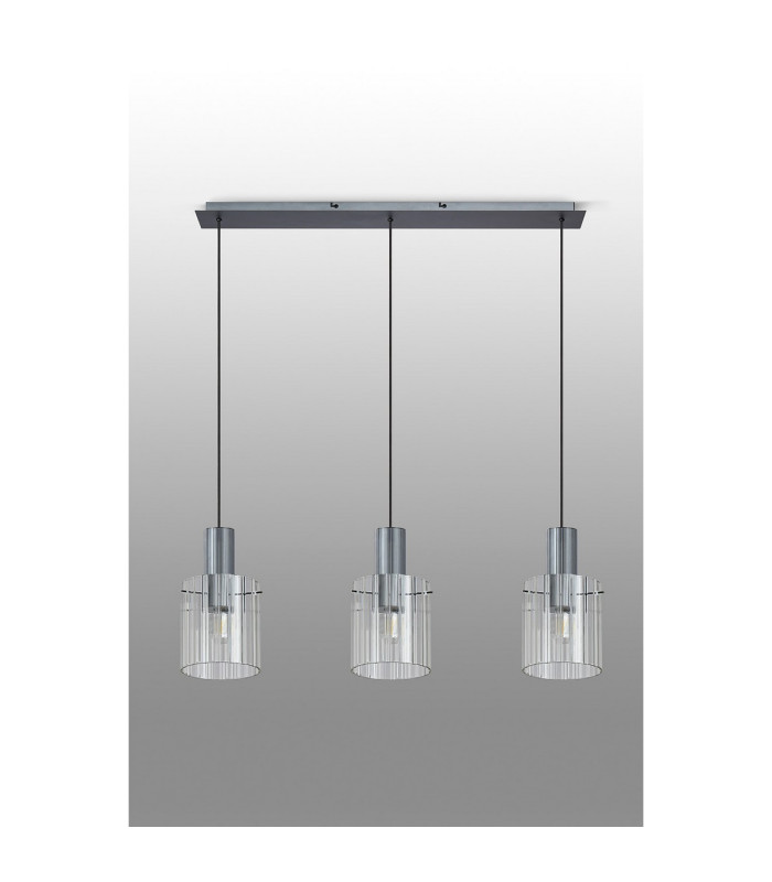Hudson Linear Pendant 3 Light Adjustable E27 Dark Grey/Clear Wide Line Glass-11