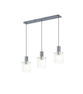 Hudson Linear Pendant 3 Light Adjustable E27 Dark Grey/Frosted/Clear Wide Line Glass-1