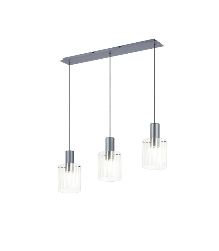 Hudson Linear Pendant 3 Light Adjustable E27 Dark Grey/Frosted/Clear Wide Line Glass-1