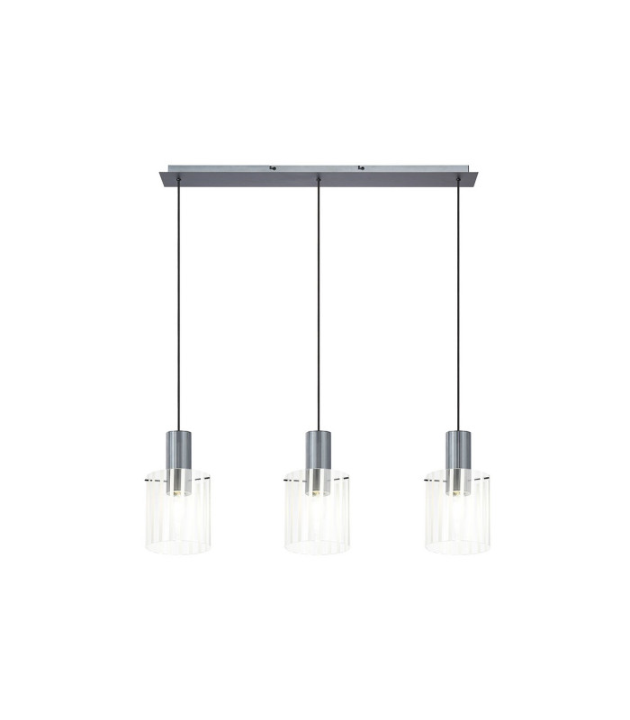 Hudson Linear Pendant 3 Light Adjustable E27 Dark Grey/Frosted/Clear Wide Line Glass-5