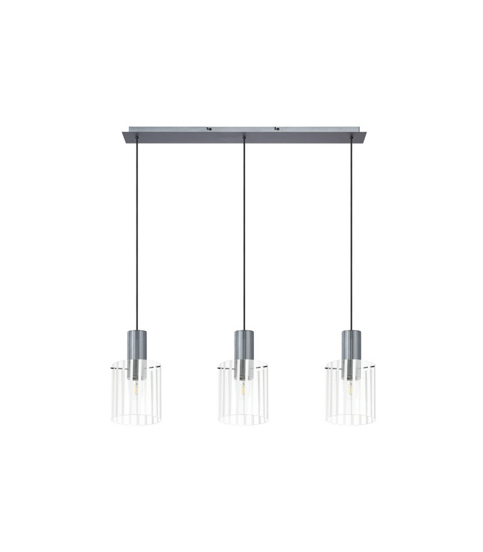 Hudson Linear Pendant 3 Light Adjustable E27 Dark Grey/Frosted/Clear Wide Line Glass-6