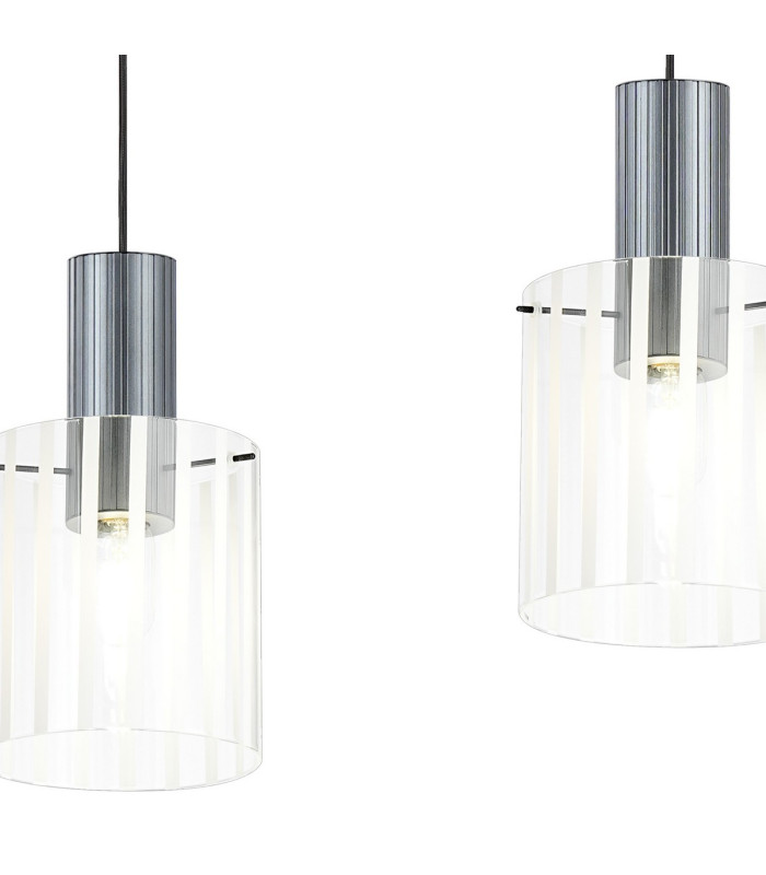 Hudson Linear Pendant 3 Light Adjustable E27 Dark Grey/Frosted/Clear Wide Line Glass-8