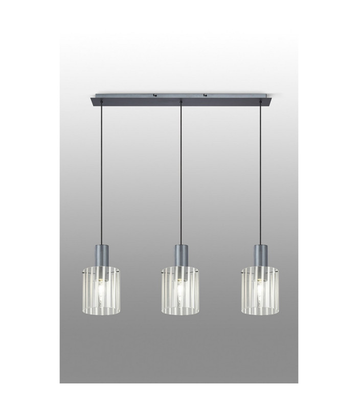 Hudson Linear Pendant 3 Light Adjustable E27 Dark Grey/Frosted/Clear Wide Line Glass-10