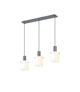 Hudson Linear Pendant 3 Light Adjustable E27 Dark Grey/Gloss White Wide Line Glass-1