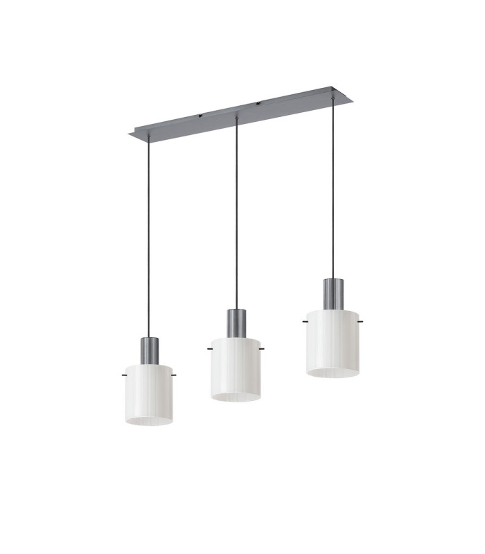 Hudson Linear Pendant 3 Light Adjustable E27 Dark Grey/Gloss White Wide Line Glass-3