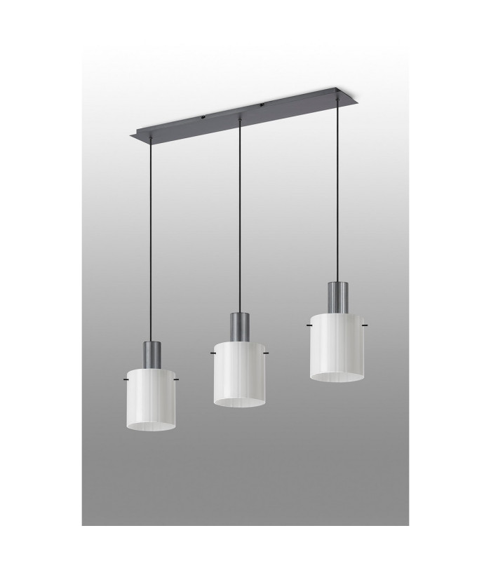 Hudson Linear Pendant 3 Light Adjustable E27 Dark Grey/Gloss White Wide Line Glass-9