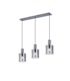 Hudson Linear Pendant 3 Light Adjustable E27 Dark Grey/Smoke Wide Line Glass-1