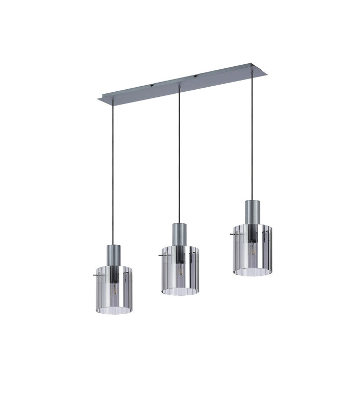 Hudson Linear Pendant 3 Light Adjustable E27 Dark Grey/Smoke Wide Line Glass-4