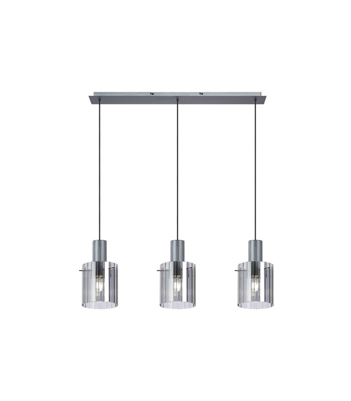 Hudson Linear Pendant 3 Light Adjustable E27 Dark Grey/Smoke Wide Line Glass-5