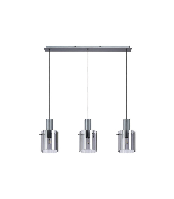 Hudson Linear Pendant 3 Light Adjustable E27 Dark Grey/Smoke Wide Line Glass-6