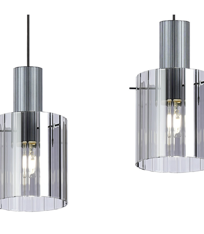 Hudson Linear Pendant 3 Light Adjustable E27 Dark Grey/Smoke Wide Line Glass-8