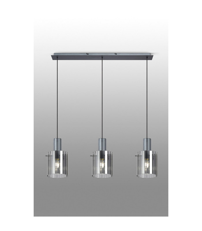 Hudson Linear Pendant 3 Light Adjustable E27 Dark Grey/Smoke Wide Line Glass-10