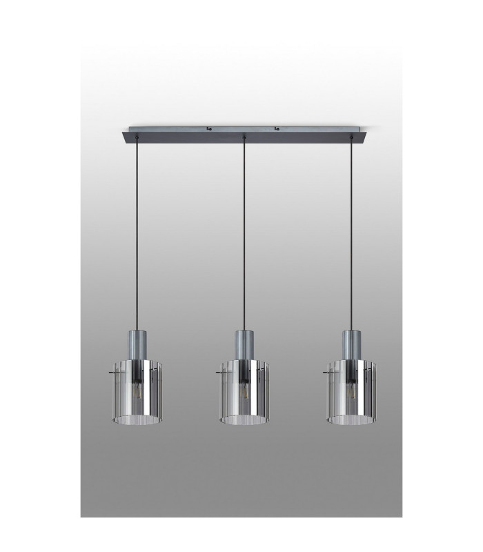 Hudson Linear Pendant 3 Light Adjustable E27 Dark Grey/Smoke Wide Line Glass-11