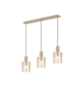 Hudson Linear Pendant 3 Light Adjustable E27 Light Gold/Amber Wide Line Glass-1