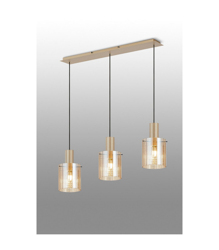 Hudson Linear Pendant 3 Light Adjustable E27 Light Gold/Amber Wide Line Glass-3
