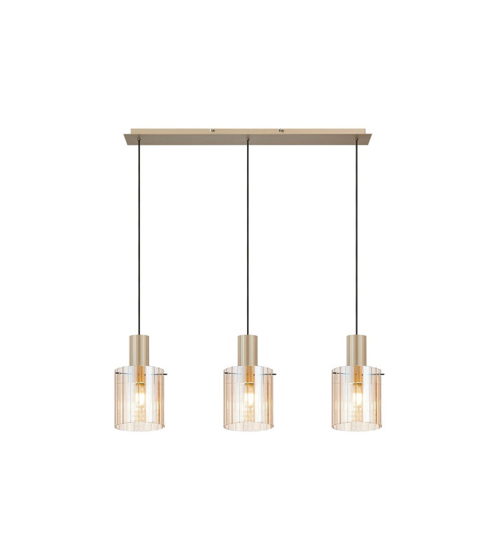Hudson Linear Pendant 3 Light Adjustable E27 Light Gold/Amber Wide Line Glass-5
