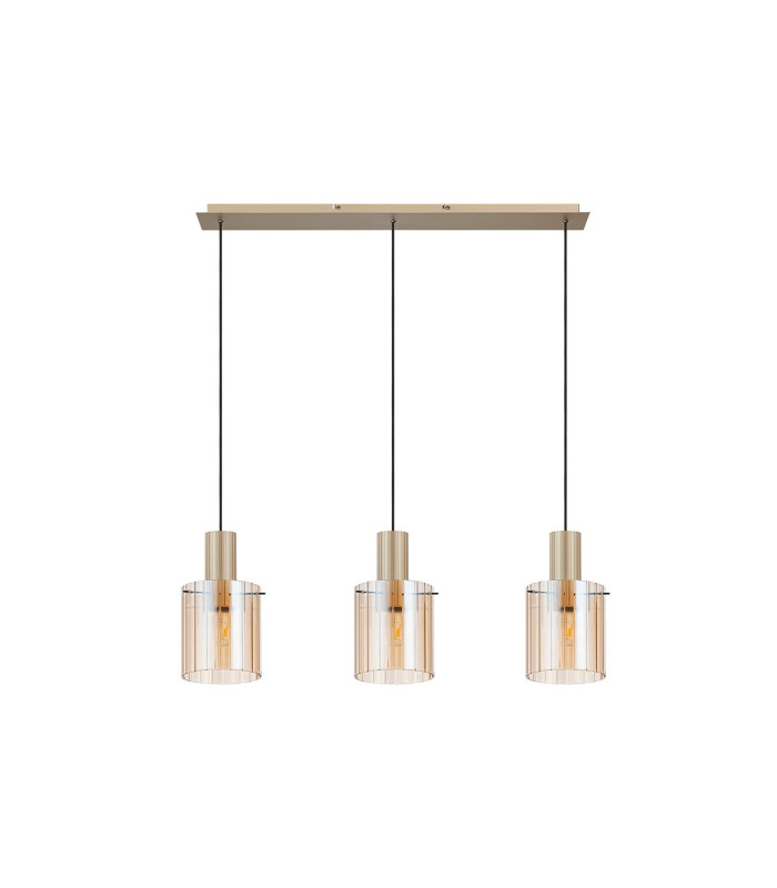 Hudson Linear Pendant 3 Light Adjustable E27 Light Gold/Amber Wide Line Glass-6