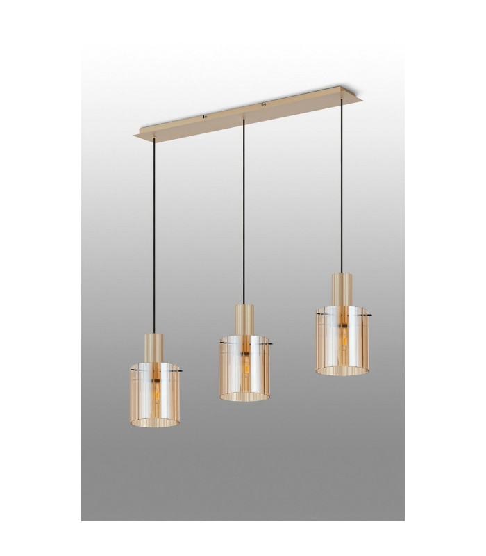 Hudson Linear Pendant 3 Light Adjustable E27 Light Gold/Amber Wide Line Glass-9