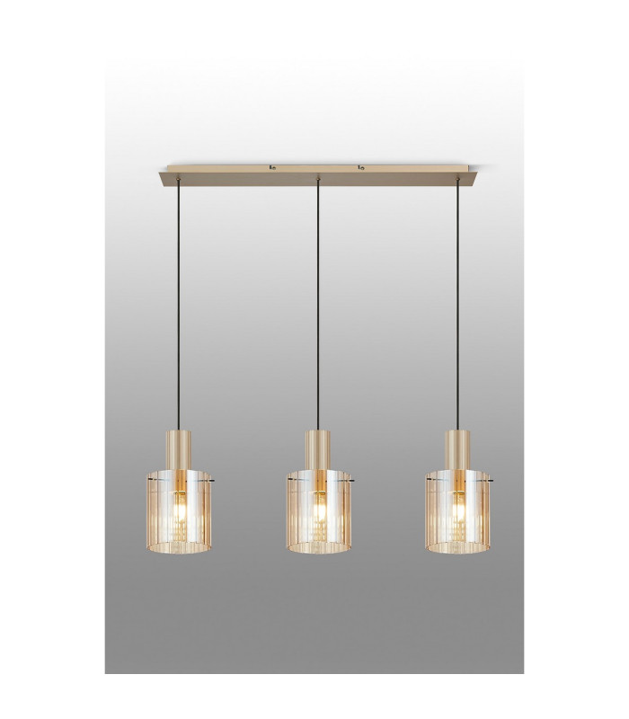 Hudson Linear Pendant 3 Light Adjustable E27 Light Gold/Amber Wide Line Glass-10