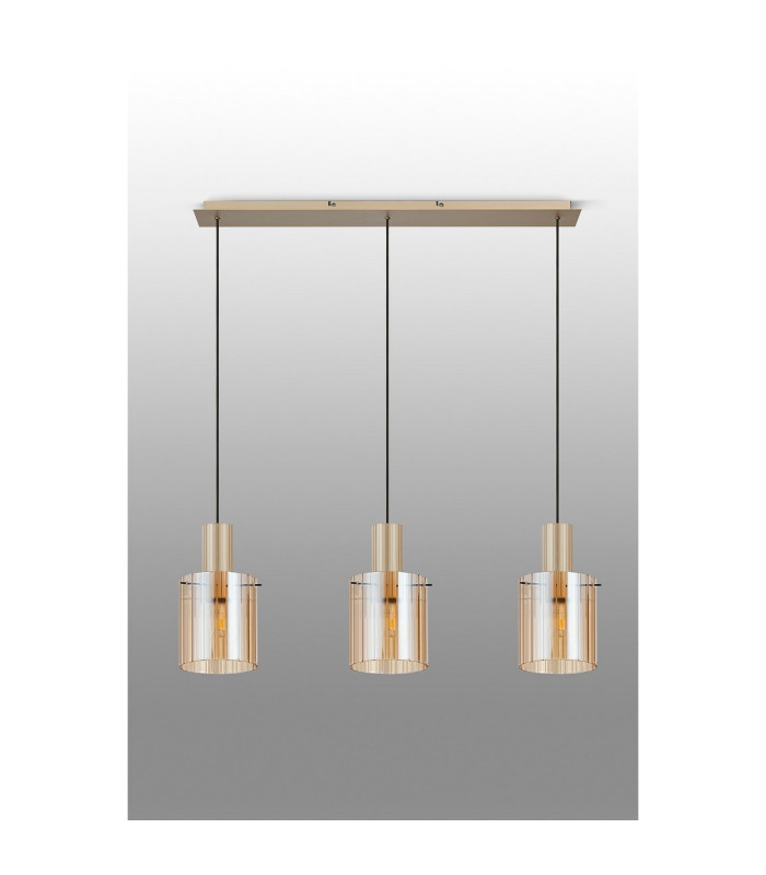 Hudson Linear Pendant 3 Light Adjustable E27 Light Gold/Amber Wide Line Glass-11