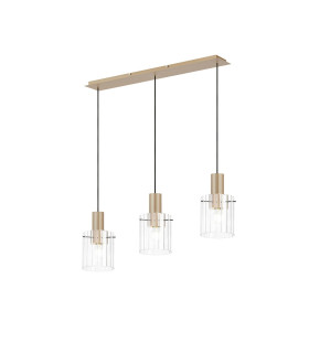 Hudson Linear Pendant 3 Light Adjustable E27 Light Gold/Clear Wide Line Glass-1