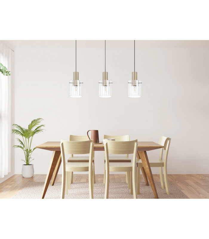 Hudson Linear Pendant 3 Light Adjustable E27 Light Gold/Clear Wide Line Glass-4