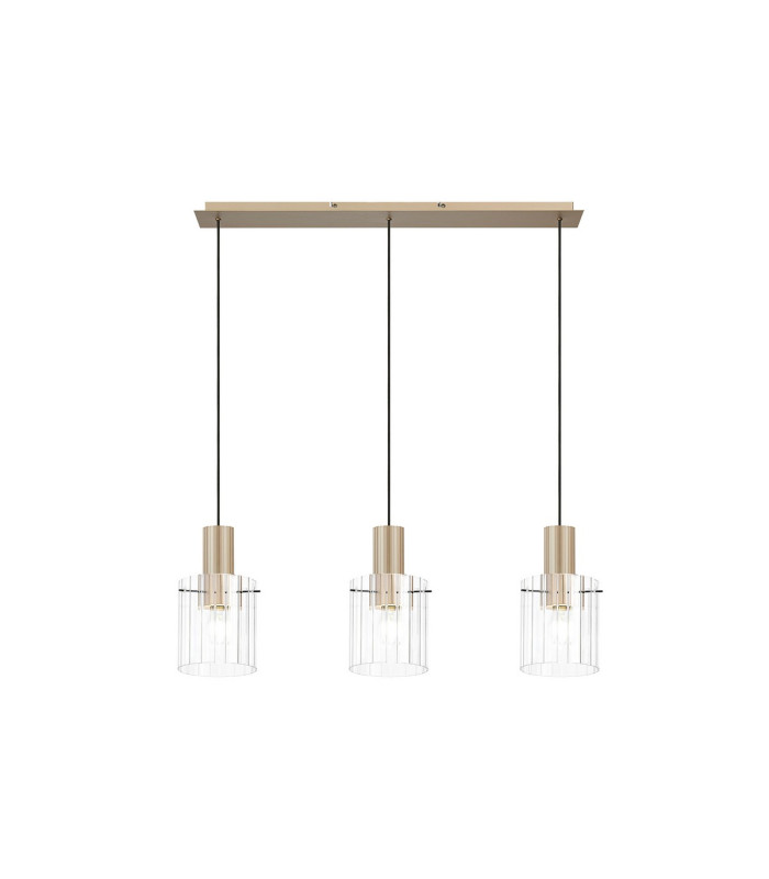 Hudson Linear Pendant 3 Light Adjustable E27 Light Gold/Clear Wide Line Glass-6