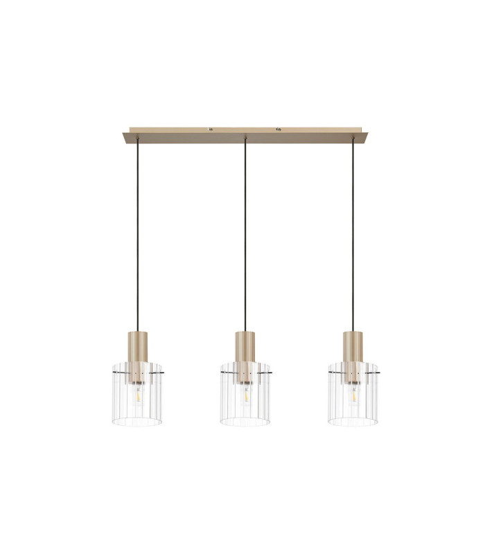 Hudson Linear Pendant 3 Light Adjustable E27 Light Gold/Clear Wide Line Glass-7