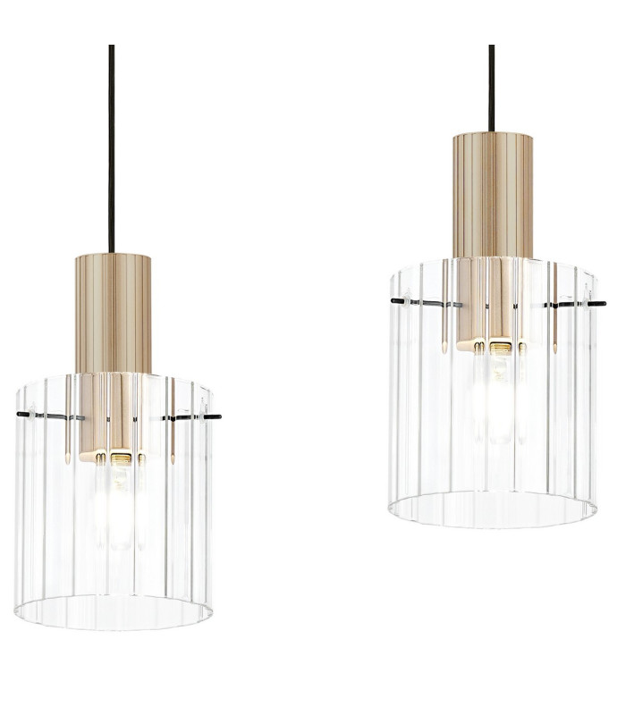 Hudson Linear Pendant 3 Light Adjustable E27 Light Gold/Clear Wide Line Glass-9