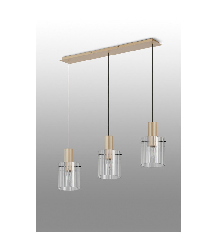 Hudson Linear Pendant 3 Light Adjustable E27 Light Gold/Clear Wide Line Glass-10