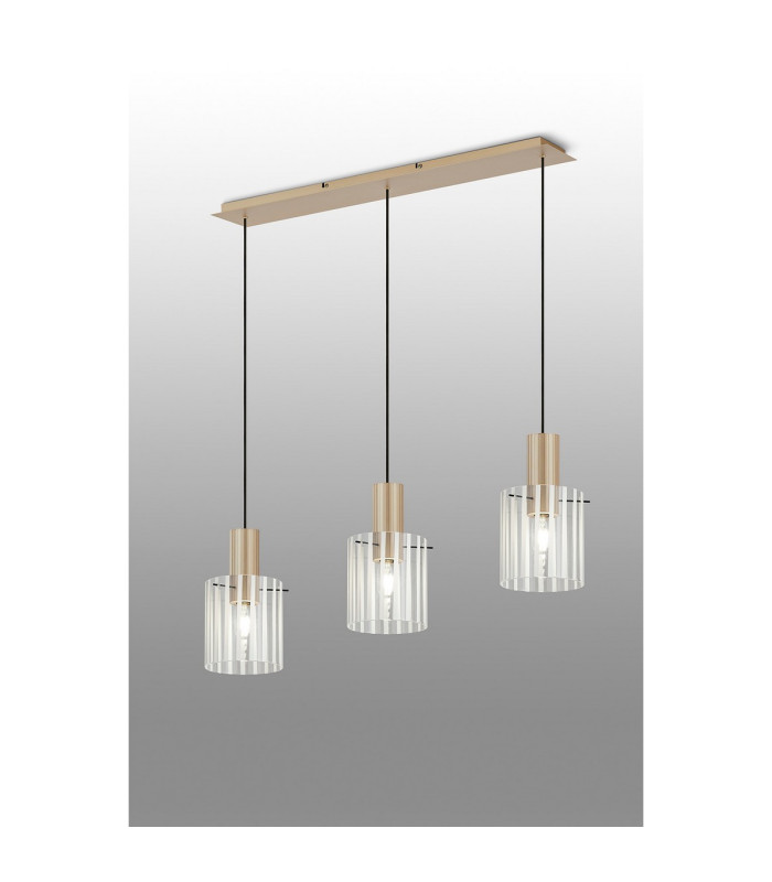 Hudson Linear Pendant 3 Light Adjustable E27 Light Gold/Frosted/Clear Wide Line Glass-3
