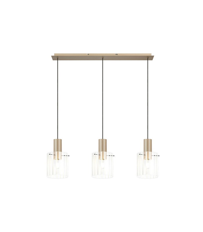 Hudson Linear Pendant 3 Light Adjustable E27 Light Gold/Frosted/Clear Wide Line Glass-5